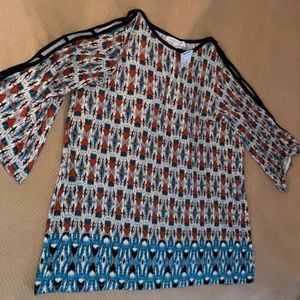 New Women's Multicolored Blouse with Slits in Sleeves Size 2X